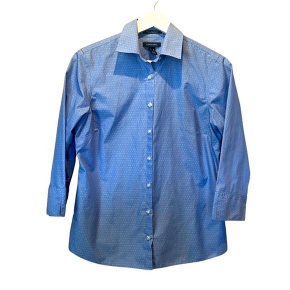 Lands’ End Women’s Wrinkle Free Broadcloth Blue 3/4 Sleeve Shirt Size 6
